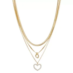 Nine West Gold Tone 3 Row Heart Necklace