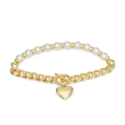 Nine West Gold Tone Heart Stretch Bracelet