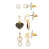 Nine West Gold Tone Simulated Pearl & Heart Drop Earrings Trio Set -Deals My Glow Wardrobe Store 5807425