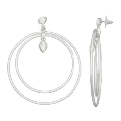 Nine West Silver Tone Simulated Crystal Orbital Earrings