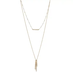 Nine West Gold Tone Stick Pendant & Bar Layered Necklace