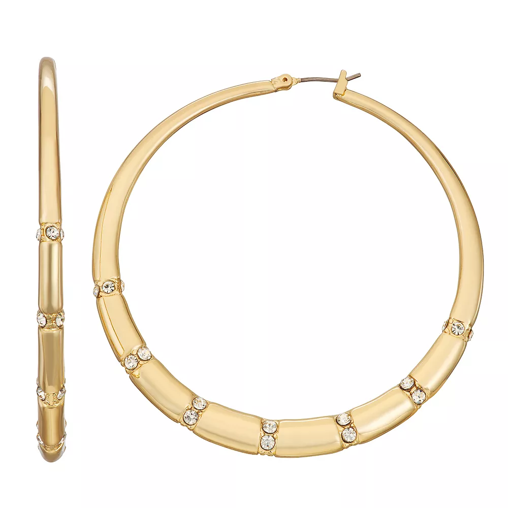 Nine West Gold Tone Large Click-It Hoop Earrings 3 Nine West Gold Tone Large Click-It Hoop Earrings