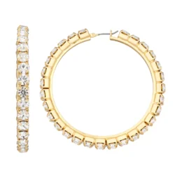 Nine West Gold Tone Crystal Pave Hoop Earrings