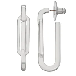 Nine West Silver Tone Link Post Hoop Earrings