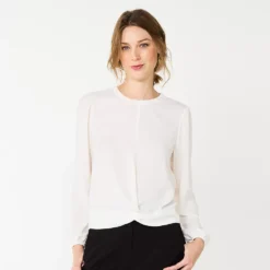 Women's Nine West Long Sleeve Twist Front Top -Deals My Glow Wardrobe Store 5812797 Ivory Tusk
