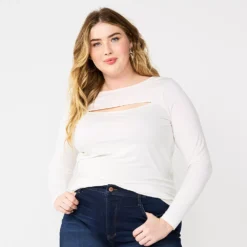 Plus Size Nine West Fitted Long Sleeve Cutout Top