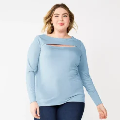 Plus Size Nine West Fitted Long Sleeve Cutout Top -Deals My Glow Wardrobe Store 5815656 Mystic Creek