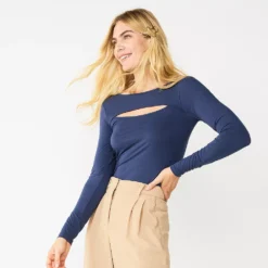 Women's Nine West Fitted Long Sleeve Cutout Top -Deals My Glow Wardrobe Store 5817132 Resolute Blue
