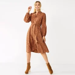 Women's Nine West Midi Shirt Dress -Deals My Glow Wardrobe Store 5831853 Fuzzy Leopard Brown