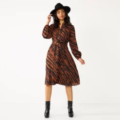 Women's Nine West Midi Shirt Dress -Deals My Glow Wardrobe Store 5831853 Zebra Dye Brown