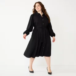 Plus Size Nine West Midi Shirt Dress -Deals My Glow Wardrobe Store 5831862 Black