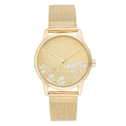 Nine West Women's Stainless Steel Mesh Bracelet Watch with Flower Dial