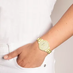 Nine West Women's Gold-Tone Bracelet Watch with Crystal Accents -Deals My Glow Wardrobe Store 5857476 ALT9