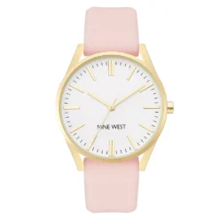 Nine West Women's Faux Leather Strap Watch -Deals My Glow Wardrobe Store 5857490 Gold Tone Pink