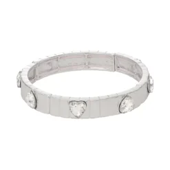 Nine West Silver Tone Simulated Crystal Heart Stretch Bracelet