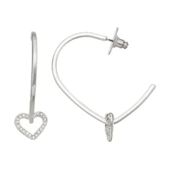 Nine West Silver Tone Heart Drop Hoop Earrings