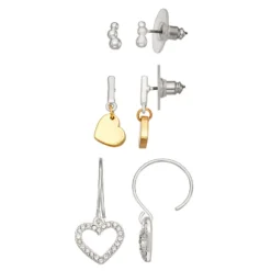 Nine West Silver Tone Heart Trio Earring Set