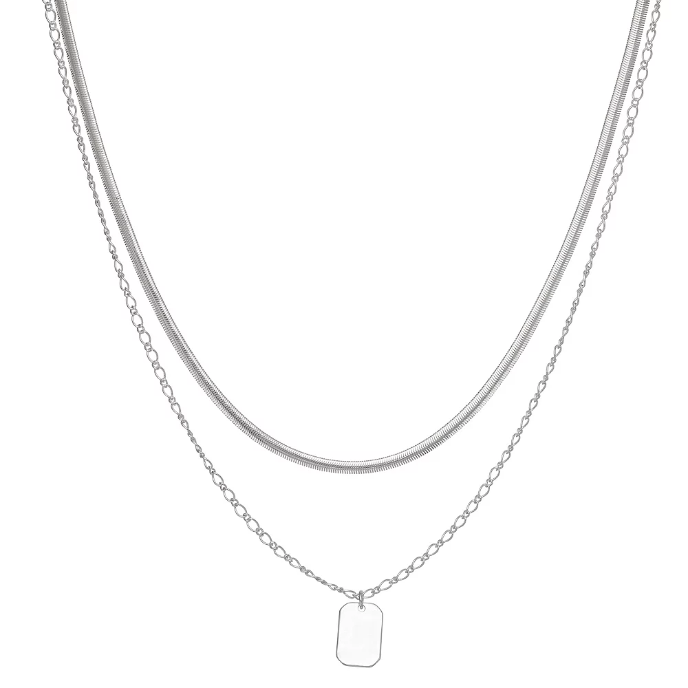 Nine West Silver Tone Double Row Pendant Necklace 3 Nine West Silver Tone Double Row Pendant Necklace