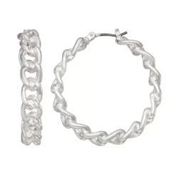 Nine West Silver Tone Chain Link Click-It Hoop Earrings