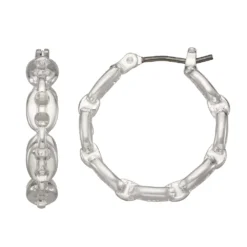 Nine West Silver Tone Chain Link Click-It Hoop Earrings