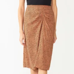 Women's Nine West Side Ruched Midi Skirt -Deals My Glow Wardrobe Store 5975590 Scribble Dot Brown