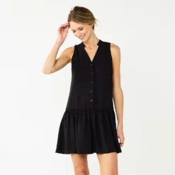 Women's Nine West Button Front Ruffle Hem Dress -Deals My Glow Wardrobe Store 5978836 Mineral Black