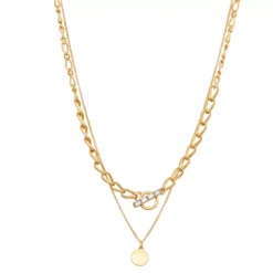 Nine West Gold Tone Crystal Chunky Multi-Row Chain Necklace