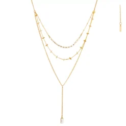 Nine West Gold Tone Crystal Triple-Row Layered Y-Necklace