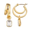 Nine West Gold Tone Crystal Double-Layer Drop Hoop Earrings -Deals My Glow Wardrobe Store 6015489