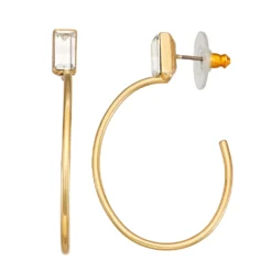 Nine West Gold Tone Crystal Baguette C-Hoop Earrings