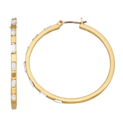 Nine West Gold Tone Crystal Baguette-Studded Hoop Earrings