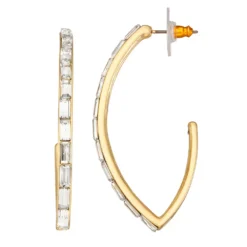 Nine West Gold Tone Crystal Teardrop C-Hoop Earrings