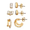 Nine West Gold Tone Crystal 3-Pack Earrings Set