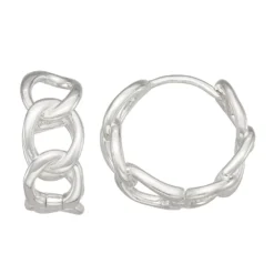 Nine West Silver Tone Curb Link Huggie Hoop Earrings
