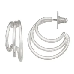 Nine West Silver Tone Three Ring Hoop Earrings