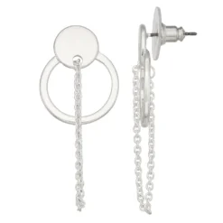 Nine West Silver Tone Doorknocker Chain Stud Earrings