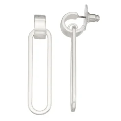 Nine West Silver Tone Long Oval Hoop Earrings