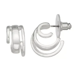 Nine West Silver Tone Three Row Hoop Earrings