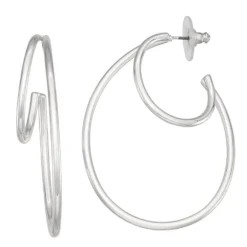 Nine West Silver Tone Double Hoop Earrings