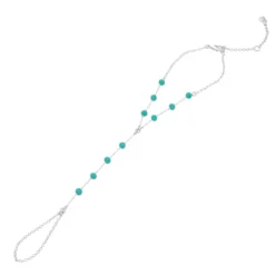 Nine West Silver Tone Aqua Beaded Hand Chain