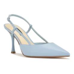 Nine West Peni Pointy Toe Women's Slingback Dress Pumps -Deals My Glow Wardrobe Store 6102003 Light Blue Leather