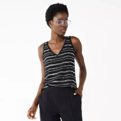 Women's Nine West Easy V-Neck Tank -Deals My Glow Wardrobe Store 6171582 Black White Stripe