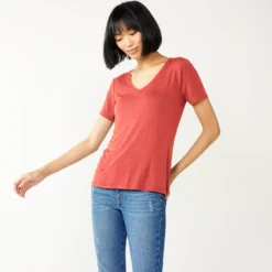 Women's Nine West Essential V-Neck Tee -Deals My Glow Wardrobe Store 6172031 Sicily Tomato