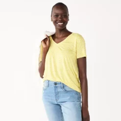 Women's Nine West Essential V-Neck Tee -Deals My Glow Wardrobe Store 6172031 Yellow Cobble Dot