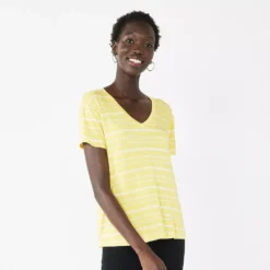 Women's Nine West Essential V-Neck Tee -Deals My Glow Wardrobe Store 6172031 Yellow Stripe